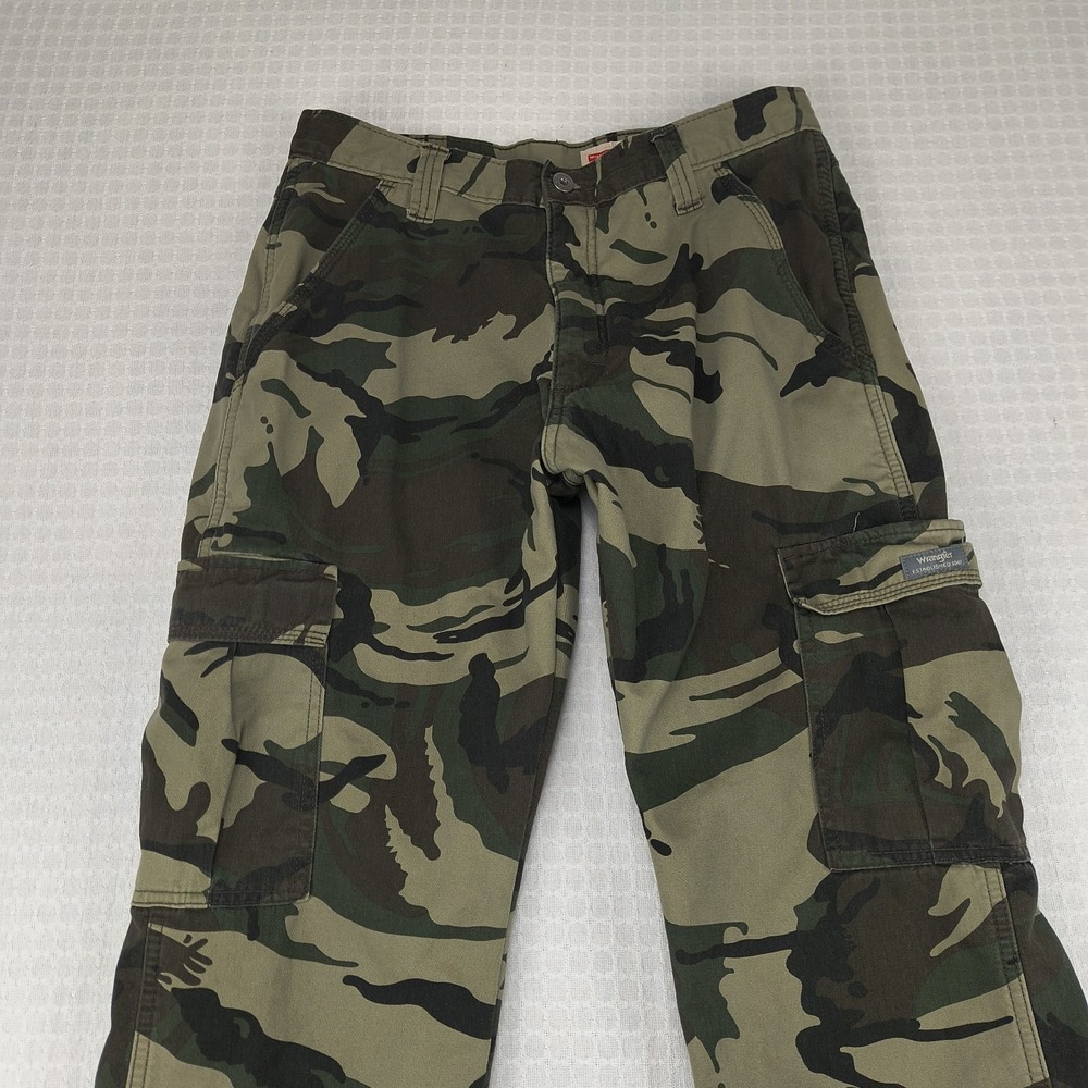 Wrangler Mens Relaxed Fit Fleece Lined Camo Cargo Pants 30x30 Green 70FEW4M